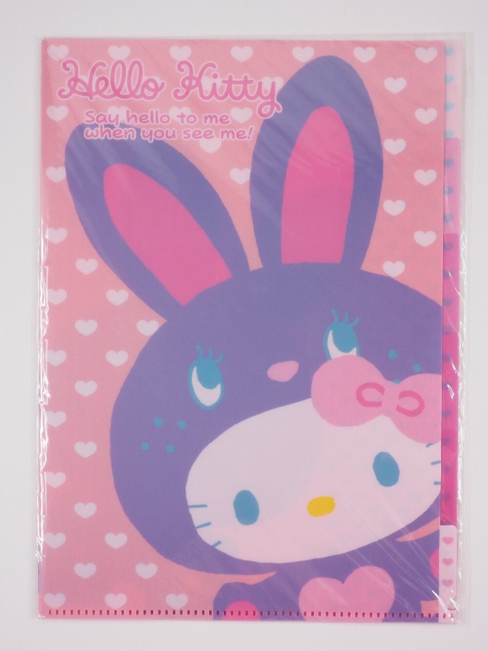 Sanrio Japan Hello Kitty Vintage Clearfile Clear File in Bunny suit open folder